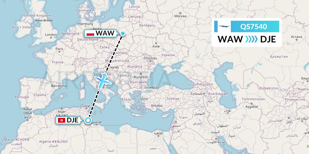 QS7540 Smartwings Flight Map: Warsaw to Djerba