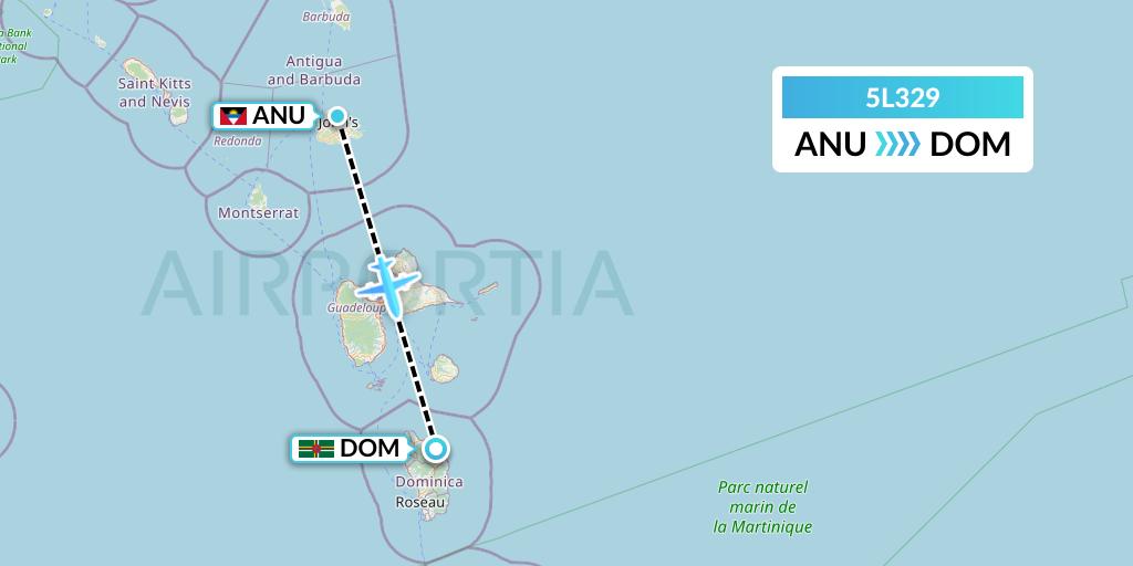 5L329 Fly Salone Airlines Limited Flight Map: Antigua to Dominica