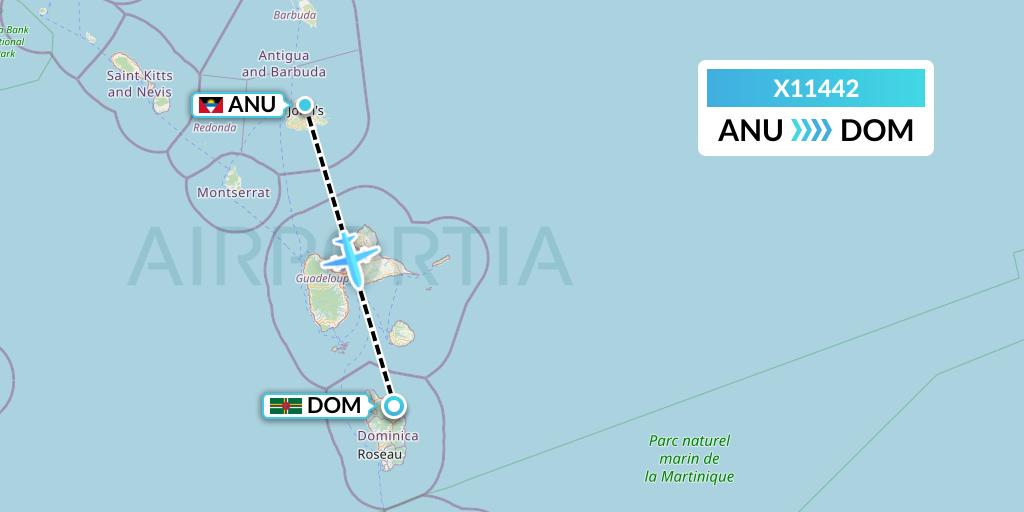 X11442 Nik Airways Flight Map: Antigua to Dominica