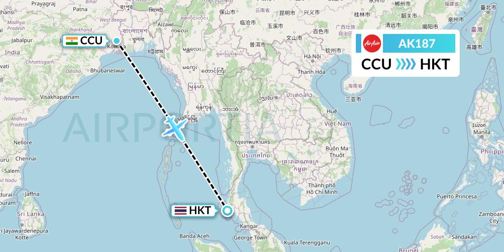 AK187 AirAsia Flight Map: Kolkata to Phuket