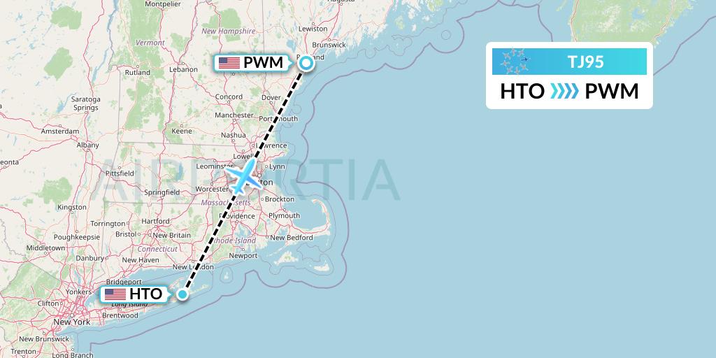 TJ95 Tradewind Aviation Flight Map: East Hampton to Portland