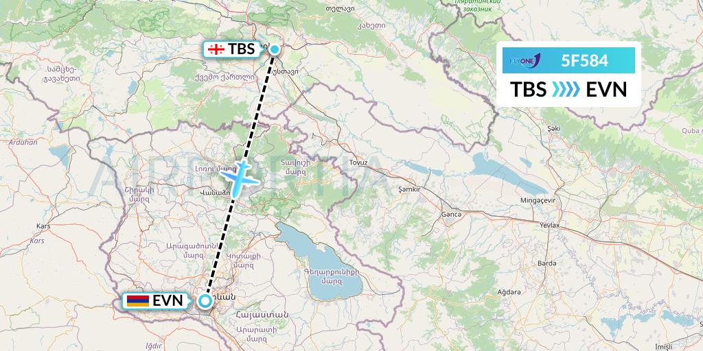 5F584 Fly One Flight Map: Tbilisi to Yerevan