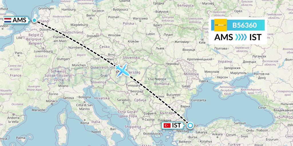 B56360 Fly SAX Flight Map: Amsterdam to Istanbul