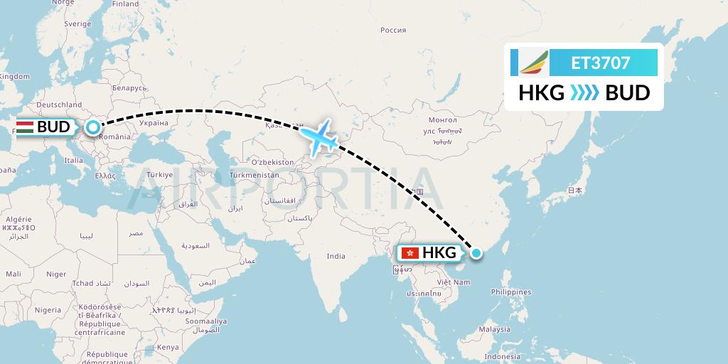 ET3707 Ethiopian Airlines Flight Map: Hong Kong to Budapest