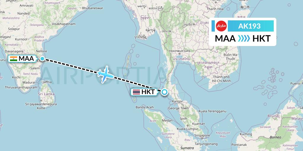 AK193 AirAsia Flight Map: Chennai to Phuket
