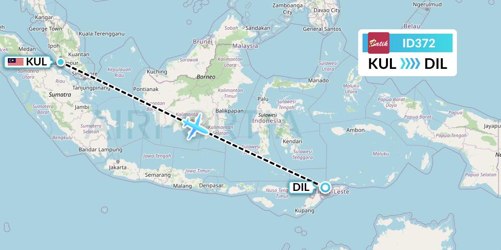 ID372 Batik Air Flight Map: Kuala Lumpur to Dili