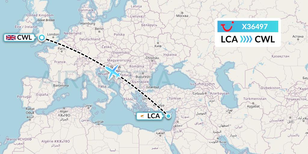 X36497 TUI fly Germany Flight Map: Larnaca to Cardiff