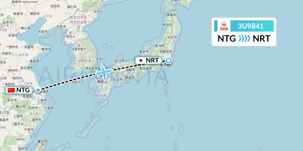 3U9841 Sichuan Airlines Flight Map: Nantong to Tokyo