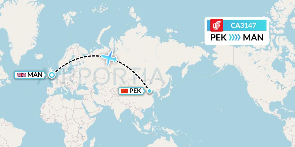 CA3147 Air China Flight Map: Beijing to Manchester