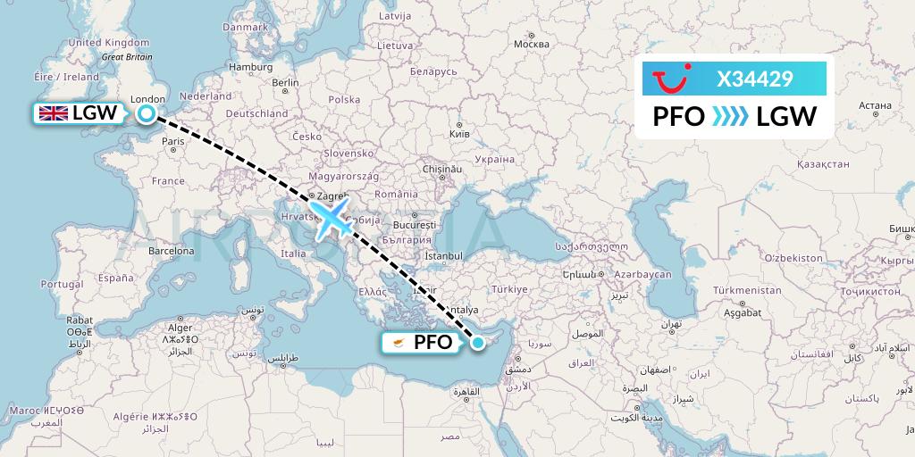 X34429 TUI fly Germany Flight Map: Pafos to London