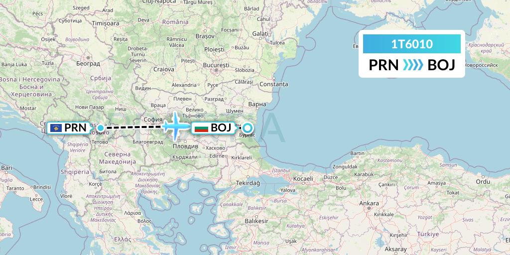 1T6010 Russian Sky Flight Map: Pristina to Burgas