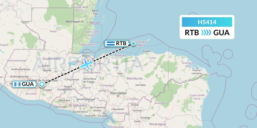 H5414 MAVIAL - Magadan Airlines Flight Map: Roatan to Guatemala City