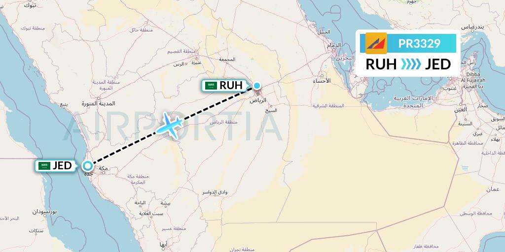 PR3329 Philippine Airlines Flight Map: Riyadh to Jeddah