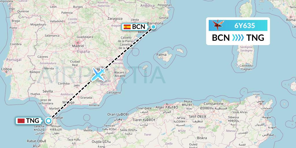 6Y635 SmartLynx Flight Map: Barcelona to Tangier