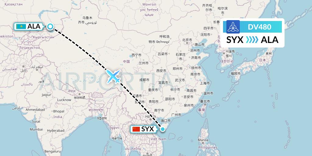 DV480 SCAT Flight Map: Sanya to Almaty