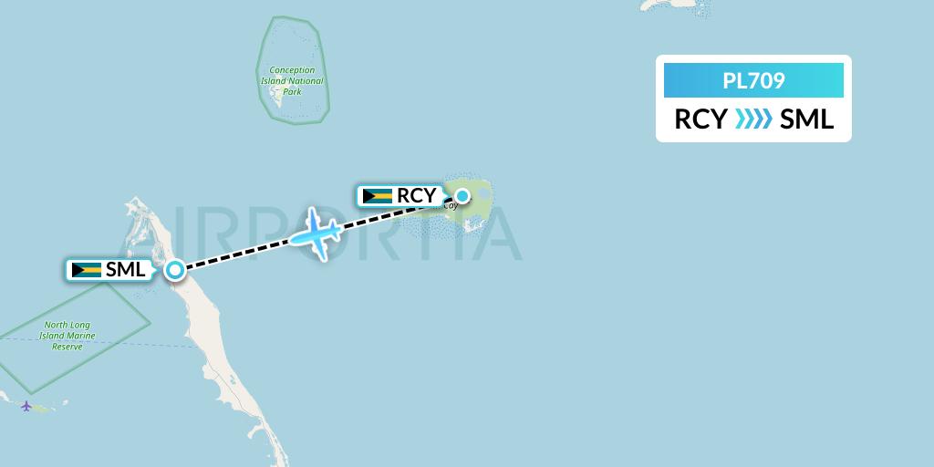 PL709 Southern Air Charter Flight Map: Bahamas to Stella Maris