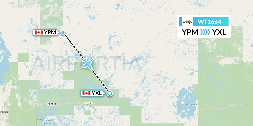WT1664 Swiftair Flight Map: Pikangikum to Sioux Lookout
