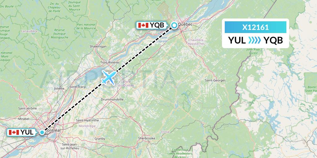 X12161 Nik Airways Flight Map: Montreal to Quebec