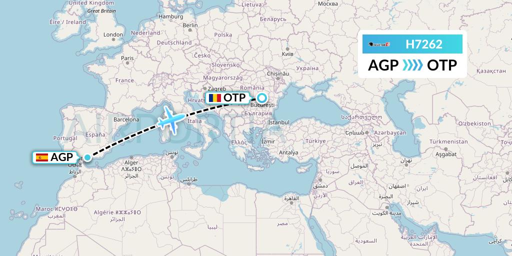 H7262 Eagle Air Flight Map: Malaga to Bucharest