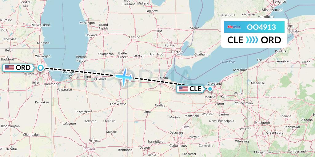 OO4913 SkyWest Airlines Flight Map: Cleveland to Chicago