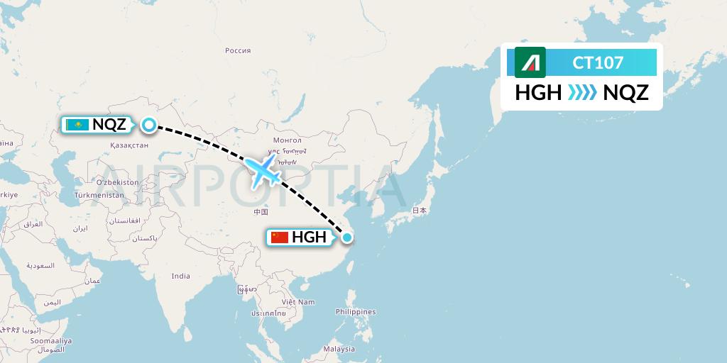 CT107 Alitalia CityLiner Flight Map: Hangzhou to Astana