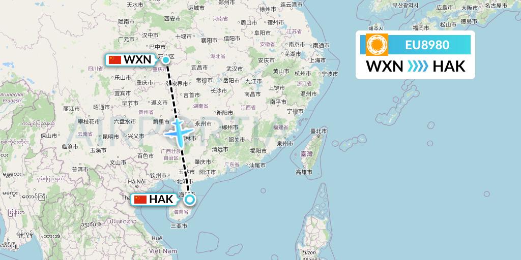 EU8980 Chengdu Airlines Flight Map: Wanzhou to Haikou