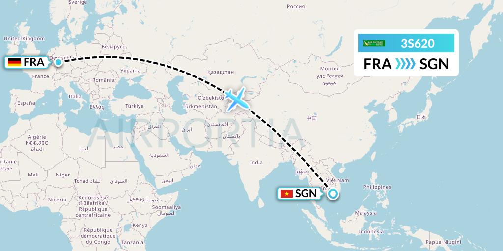 3S620 Air Antilles Express Flight Map: Frankfurt to Ho Chi Minh City