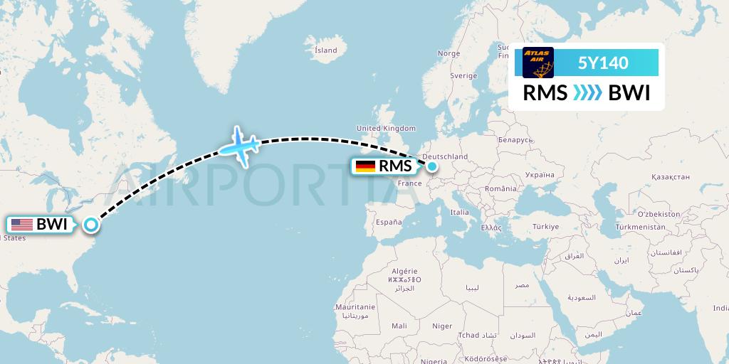 5Y140 Atlas Air Flight Map: Ramstein to Baltimore