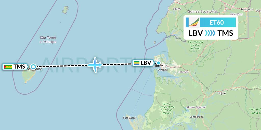 ET60 Ethiopian Airlines Flight Map: Libreville to Sao Tome