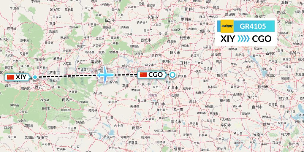 GR4105 Aurigny Air Services Flight Map: Xi'an to Zhengzhou