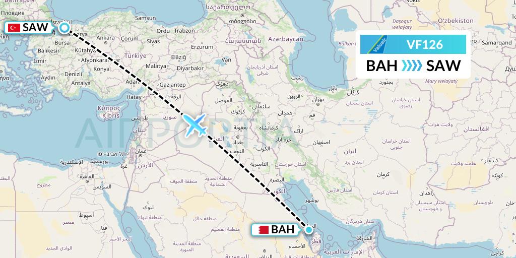 VF126 ValuAir Flight Map: Bahrain to Istanbul
