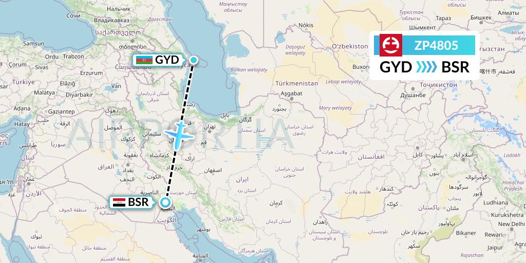 ZP4805 Paranair Flight Map: Baku to Basra
