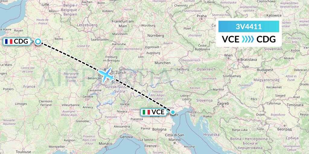 3V4411 ASL Airlines Belgium Flight Map: Venice to Paris