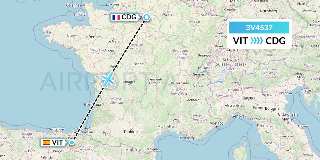 3V4537 ASL Airlines Belgium Flight Map: Vitoria to Paris