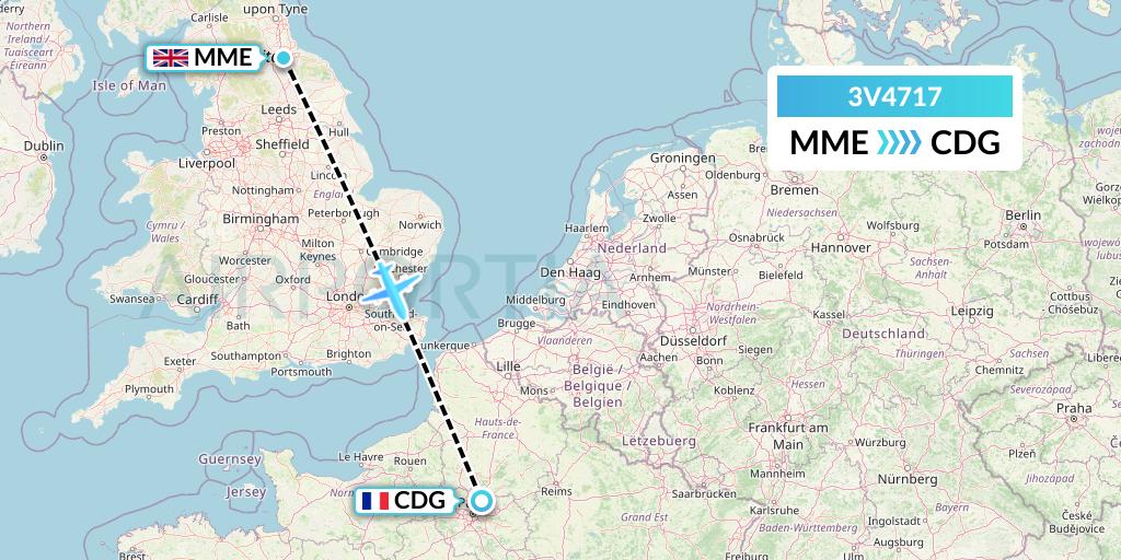 3V4717 ASL Airlines Belgium Flight Map: Darlington to Paris