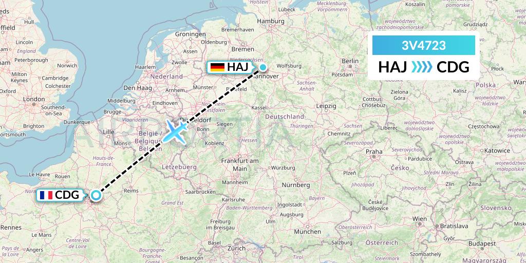 3V4723 ASL Airlines Belgium Flight Map: Hannover to Paris