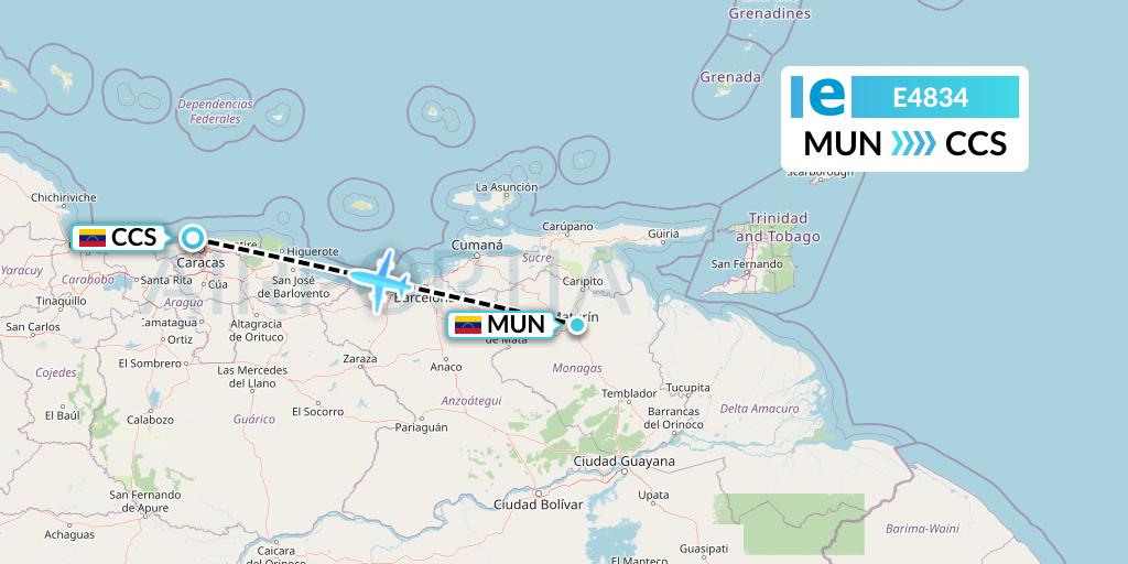 E4834 Estelar Latinoamerica C.A. Flight Map: Maturin to Caracas