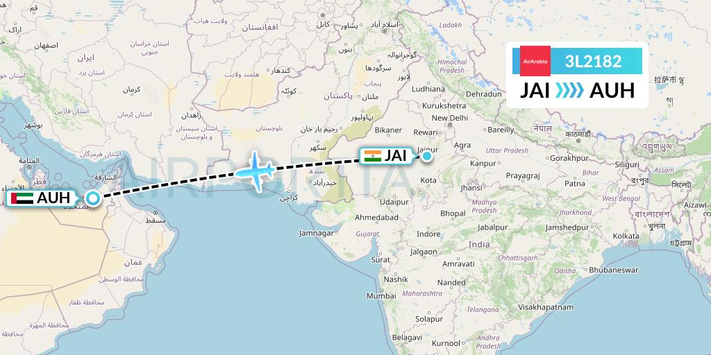3L2182 Air Arabia Abu Dhabi Flight Map: Jaipur to Abu Dhabi