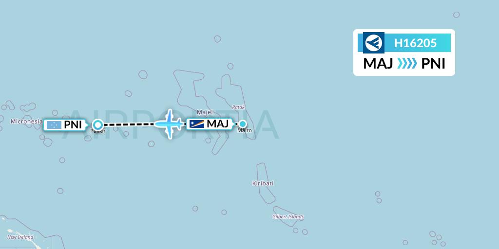 H16205 Hahn Air Systems Flight Map: Majuro to Pohnpei