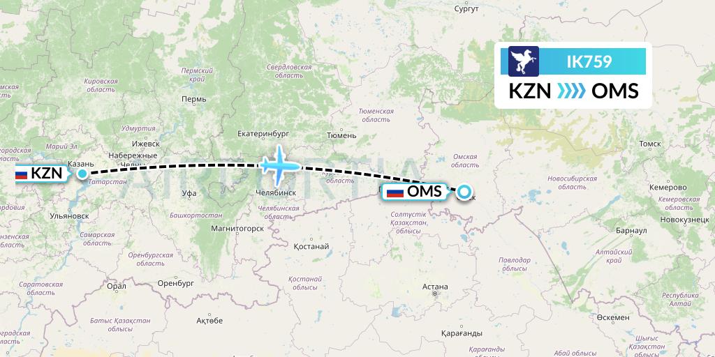 IK759 Air Kiribati Flight Map: Kazan to Omsk