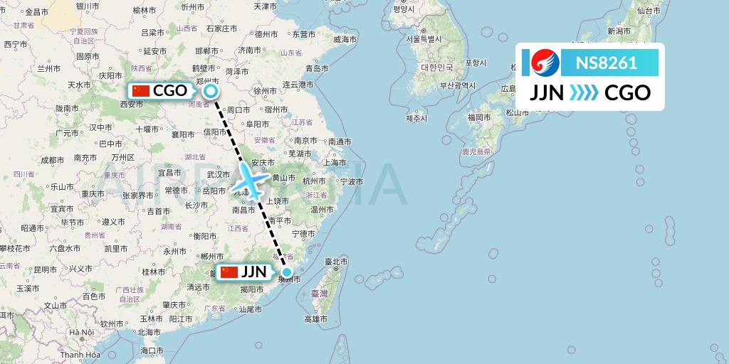 NS8261 Hebei Airlines Flight Map: Jinjiang to Zhengzhou