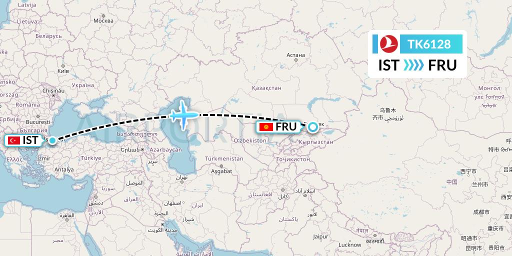 TK6128 Turkish Airlines Flight Map: Istanbul to Bishkek