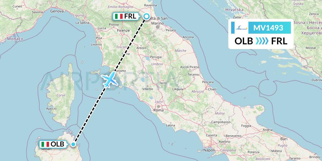 MV1493 Aviastar Mandiri Flight Map: Olbia to Forli