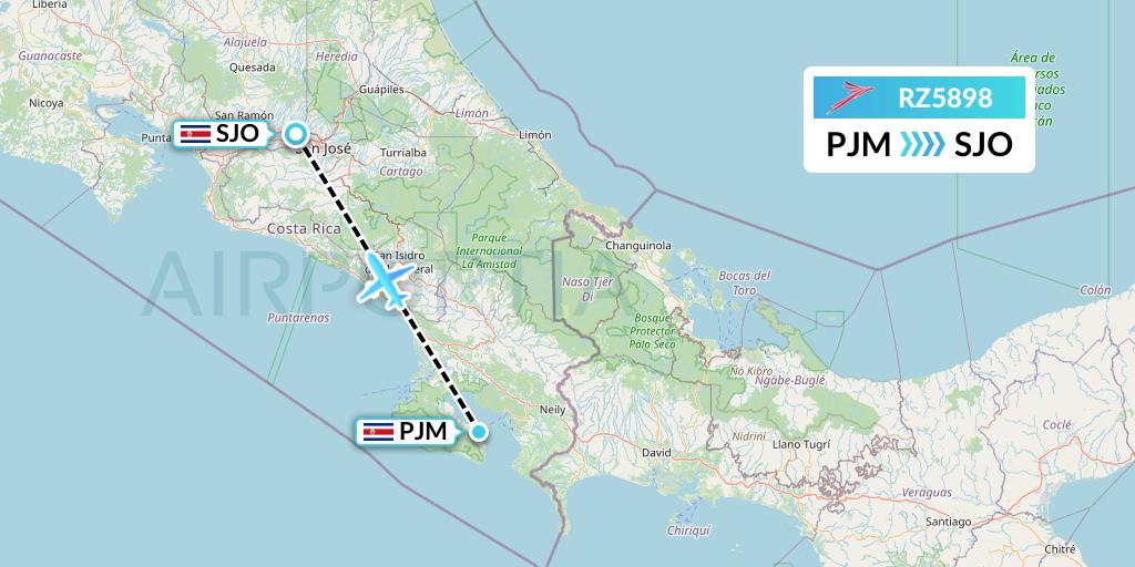 RZ5898 Sansa Airlines Flight Map: Puerto Jimenez to San Jose