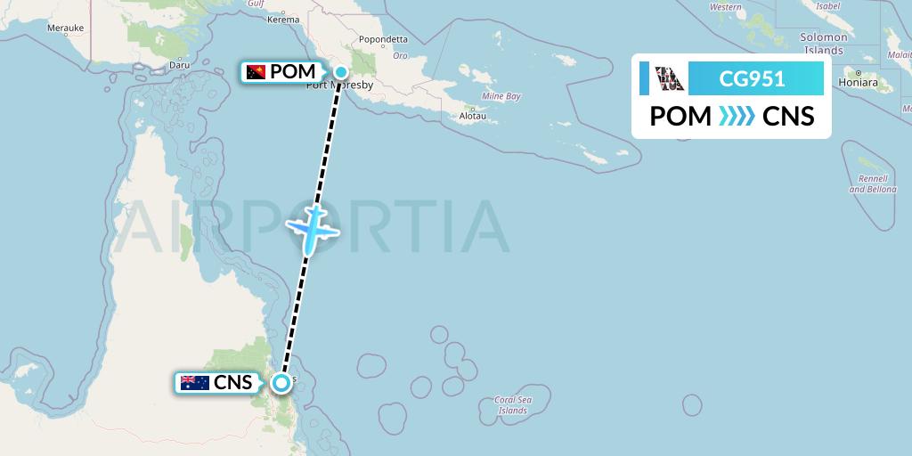 CG951 Airlines PNG Flight Map: Port Moresby to Cairns