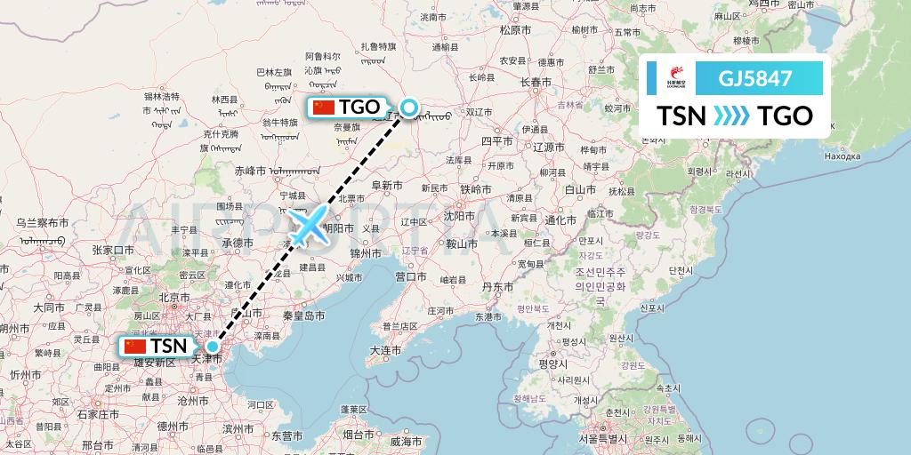 GJ5847 Loong Airlines Flight Map: Tianjin to Tongliao