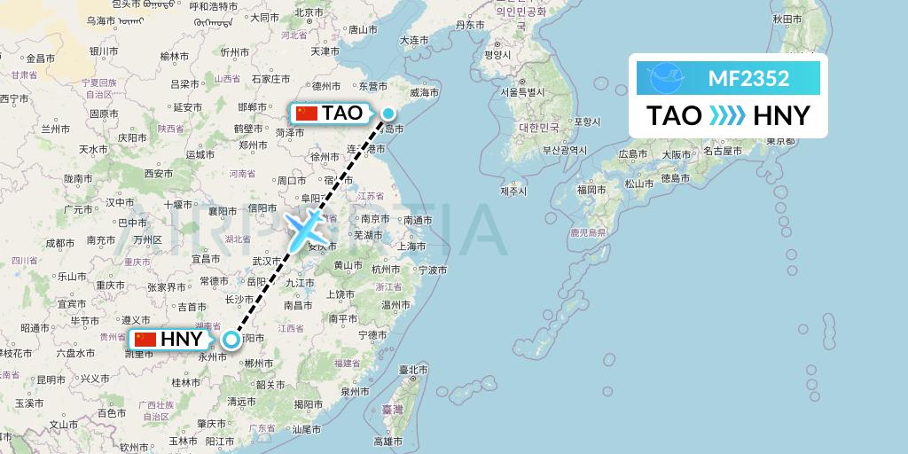 MF2352 Xiamen Airlines Flight Map: Qingdao to Hengyang
