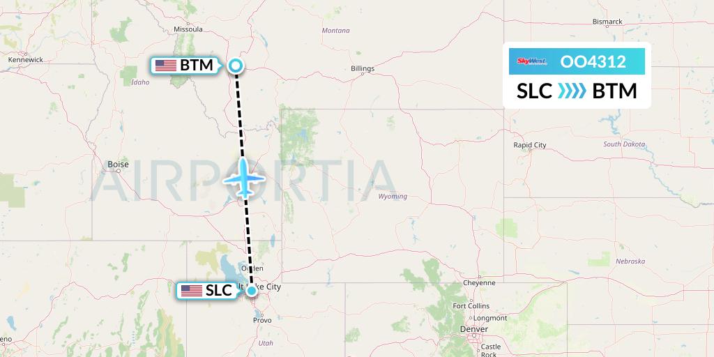 OO4312 SkyWest Airlines Flight Map: Salt Lake City to Butte