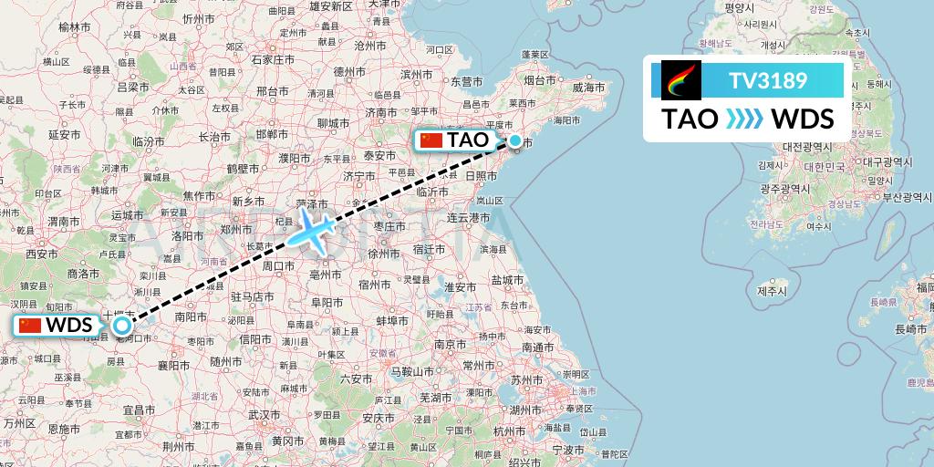TV3189 Tibet Airlines Flight Map: Qingdao to Shiyan