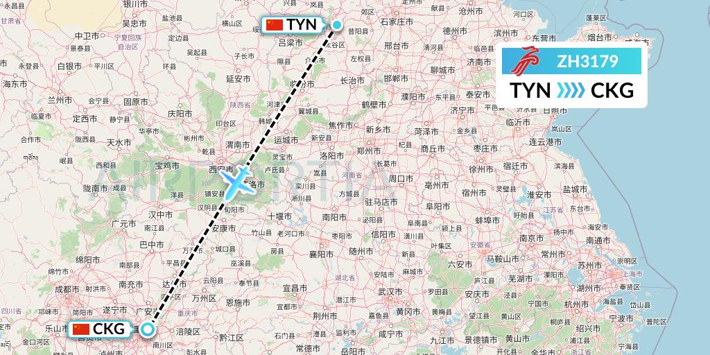 ZH3179 Shenzhen Airlines Flight Map: Taiyuan to Chongqing